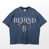 The Jujutsu Kaisen Toji Fushiguro Vintage Graphic T-Shirt, a black oversized streetwear tee, features a graphic of Toji with weapons and the phrase "TO THE ONE WHO LEFT IT ALL BEHIND," perfect for fans seeking a trendy faded, distressed style.