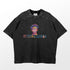 This premium black "Vibrant Sukuna Jujutsu Kaisen T-Shirt" by Jujutsu Kaisen features vivid anime text and a spiky-haired character with tattoos. Its faded, distressed sleeve and shoulder pattern add a unique touch to this stylish merch.