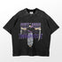Introducing the Fushiguro Toji Purple and Black Jujutsu Kaisen T-Shirt by Jujutsu Kaisen: a stylish anime tee with a textured pattern and striking purple and gray text, featuring Toji in a dynamic pose with extended arms, dark pants, and a purple top.