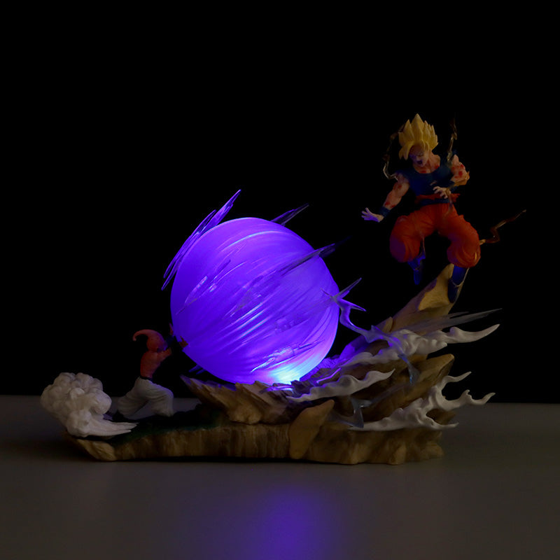 Figura de acción Dragon Ball Z - Goku vs. Majin Buu con efecto de luz LED, 19.5 cm de altura, figura coleccionable