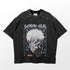 Vintage-style Gojo Satoru Jujutsu Kaisen shirt featuring a white-haired, blue-eyed anime character with "Satoru Gojo" and "Strongest Jujutsu Sorcerer." Brand: Jujutsu Kaisen.