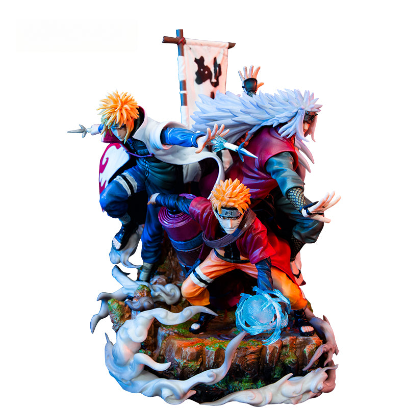 Figura de acción de Naruto, Minato y Jiraiya - Edición de colección de 41 cm | Pose dinámica con efectos de chakra y personajes icónicos