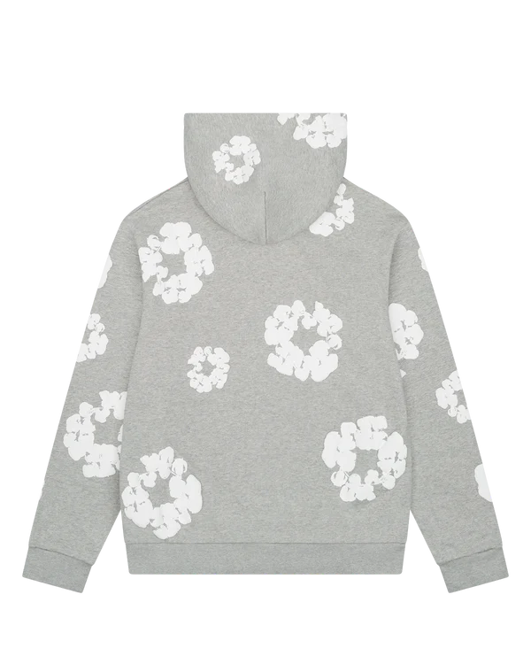 Gray “Cotton Wreath” Denim Tears Hoodie – White Floral Print Streetwear Pullover