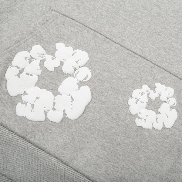 Gray “Cotton Wreath” Denim Tears Hoodie – White Floral Print Streetwear Pullover