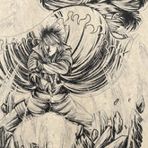 The Naruto Nine-Tails & Minato Washed Vintage T-Shirt features a black-and-white anime-style design of a dynamic character with spiky hair and a headband, capturing the energy and intensity of Minato Namikaze, with swirling energy and debris showcasing the legendary ninja&