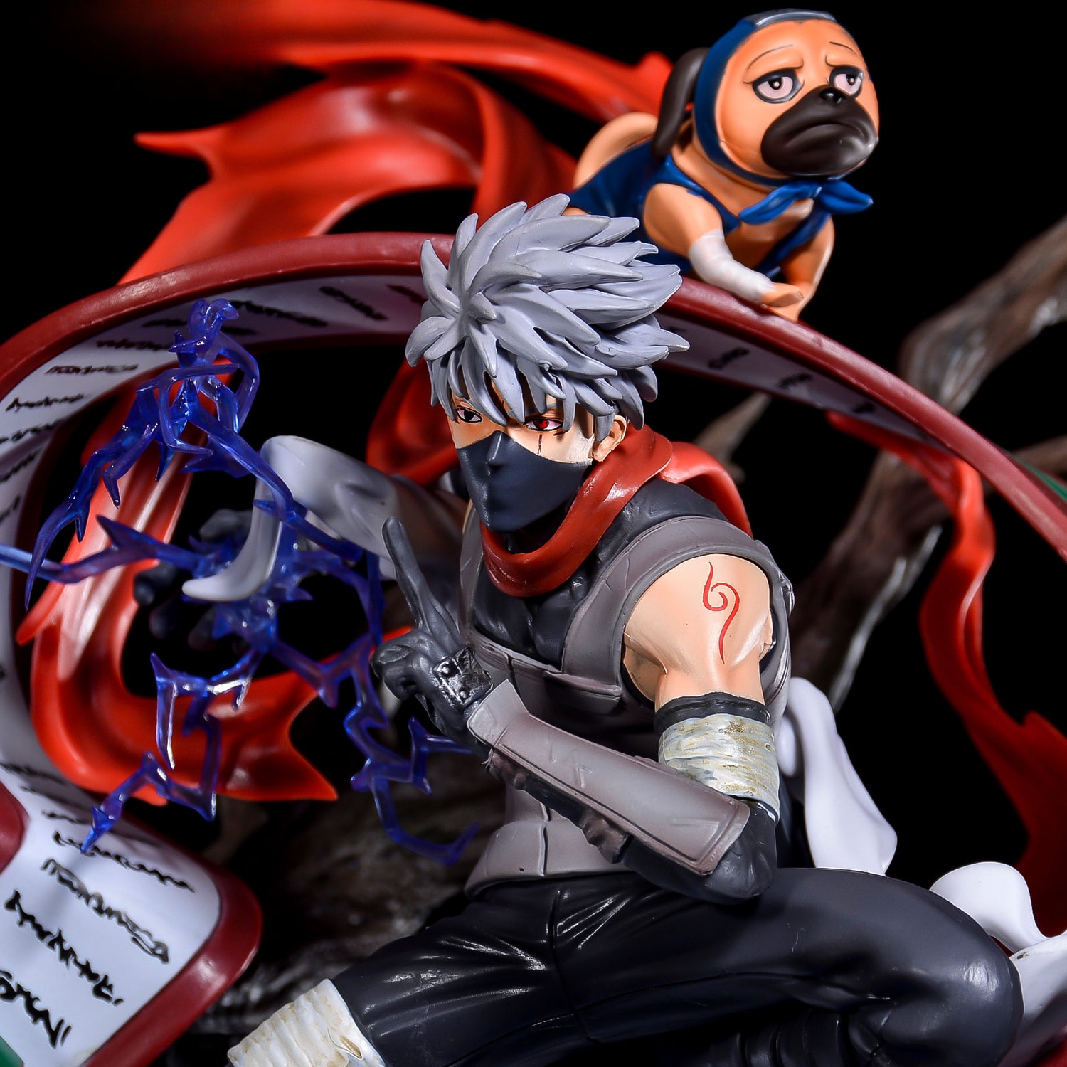 Figura de acción Kakashi Hatake - 41 cm | PVC premium con jutsu de invocación y perro
