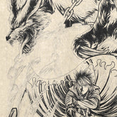 The Naruto Nine-Tails & Minato Washed Vintage T-Shirt showcases a dynamic black-and-white illustration with a fierce, chained Nine-Tails in the top left and a spell-casting character below on textured background, enhancing its dramatic atmosphere. Made from 260 GSM high-quality cotton anime streetwear.