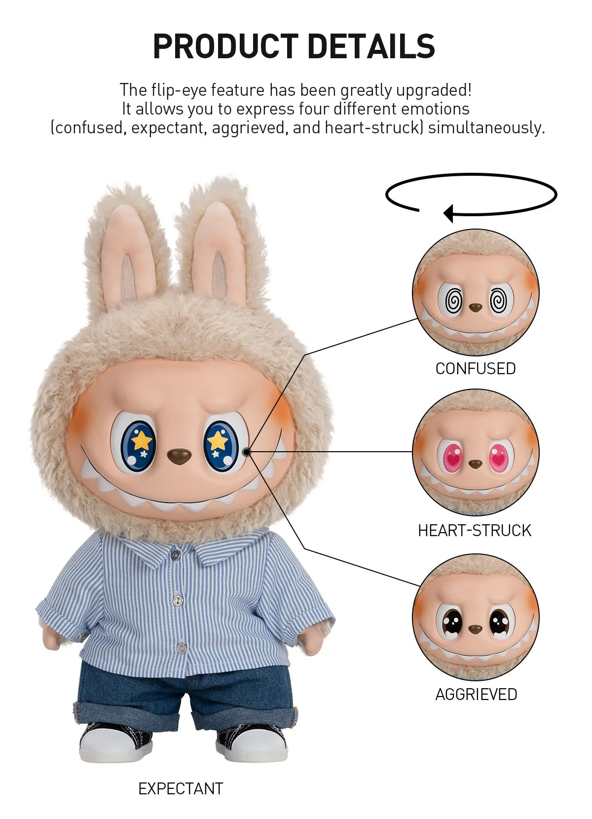 POP MART Labubu Flip With Me Plush Doll – Emotion-Switching Cotton Bunny (40cm)