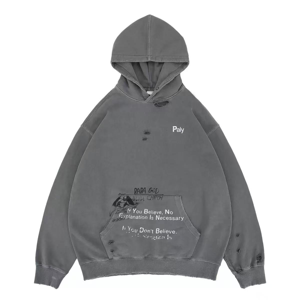 Vintage Washed Graphic Hoodie Distressed Streetwear | SEAKOFF