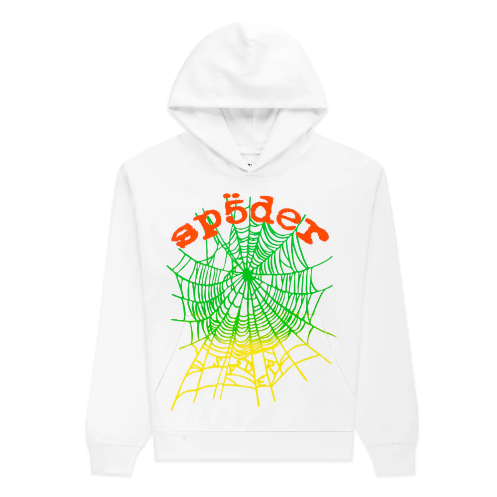 Sp5der “Toxic Web” Hoodie – White & Neon Lime 440GSM Heavyweight Oversized Streetwear Pullover