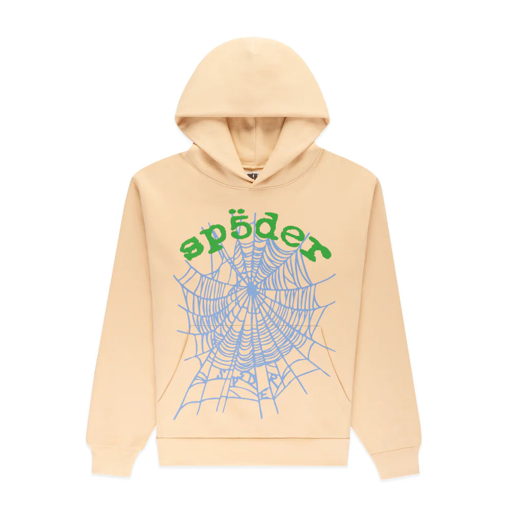 Sp5der “Sky Web” Hoodie – Cream / Blue / Green 440GSM Heavyweight