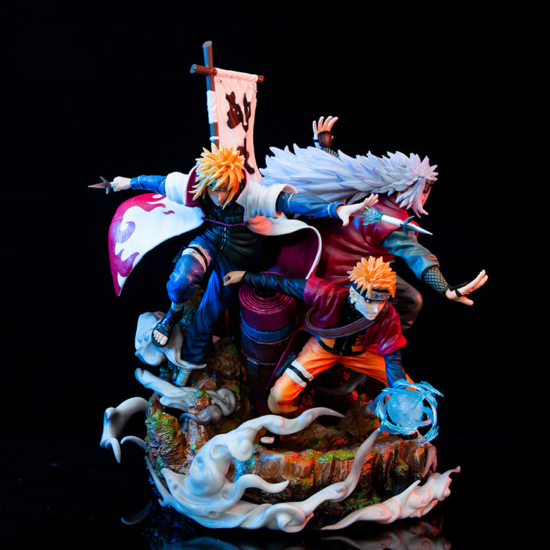 Figura de acción de Naruto, Minato y Jiraiya - Edición de colección de 41 cm | Pose dinámica con efectos de chakra y personajes icónicos