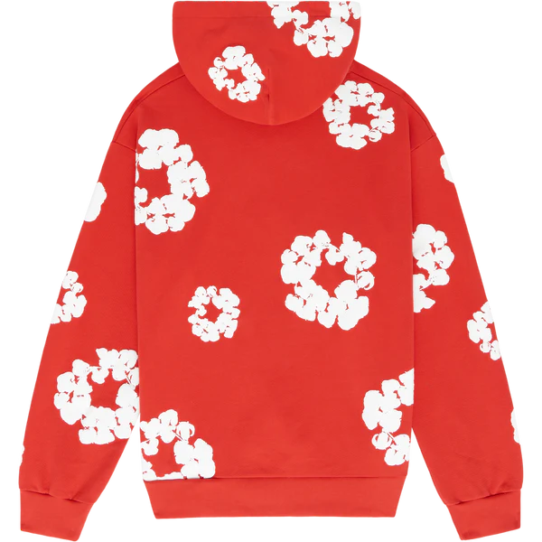 Red “Cotton Wreath” Denim Tears Hoodie – White Floral Print Streetwear Pullover