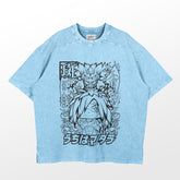 A light blue, high-quality 260 GSM Naruto T-shirt features Madara Uchiha & Susanoo in chibi style with stylized text and intricate details, including a dragon-like figure above the character&