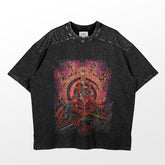 The Naruto on Gamabunta T-Shirt by Naruto features a bold graphic of the red monster on a rock with fiery details. Its vintage faded look and textured sleeves make it an essential for anime fans. Part of the Premium Anime Apparel collection, it&