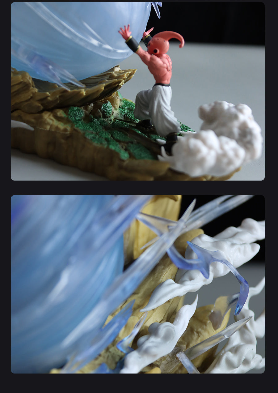 Figura de acción Dragon Ball Z - Goku vs. Majin Buu con efecto de luz LED, 19.5 cm de altura, figura coleccionable