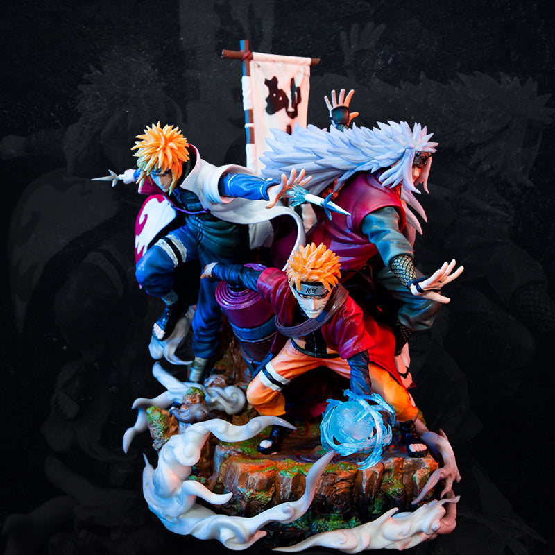 Figura de acción de Naruto, Minato y Jiraiya - Edición de colección de 41 cm | Pose dinámica con efectos de chakra y personajes icónicos