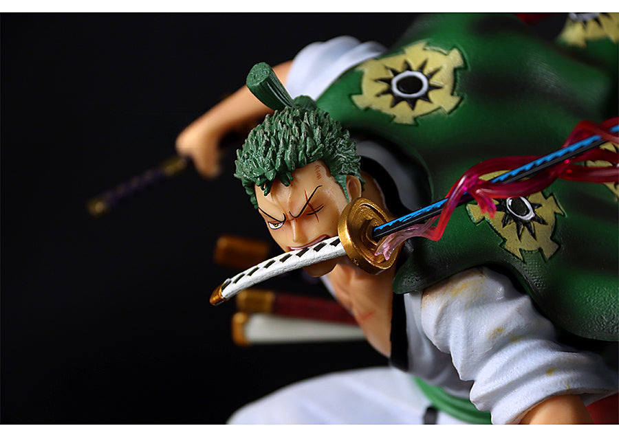 Estatueta de ação roronoa zoro - 31cm | Estátua colecionável em PVC de uma peça com espada e capa
