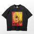 This black "Annie Leonhart Female Titan T-Shirt" by Attack on Titan features the iconic character with long blonde hair and red eyes against a vivid red background with Japanese text. Its speckled texture and short sleeves make it ideal for any Attack on Titan fan.