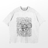 Gray Demon Slayer T-shirt featuring a vibrant graphic of Tanjiro Kamado in action with Water Breathing, surrounded by dynamic shapes. Made from 260 GSM high-quality cotton.