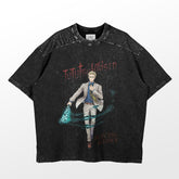 The Jujutsu Kaisen Kento Nanami Dynamic T-Shirt features an illustration of Kento Nanami in a suit, pouring from a flask. The series title is at the top, and a swirling design adds flair to this high-quality anime tee—the perfect piece for fans of Jujutsu Kaisen.