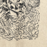 A Demon Slayer Tanjiro Water Breathing Washed Vintage T-Shirt features two characters in an action scene; one swings a patterned sword like Tanjiro Kamado, while the other uses the Water Breathing technique with energy swirling around.