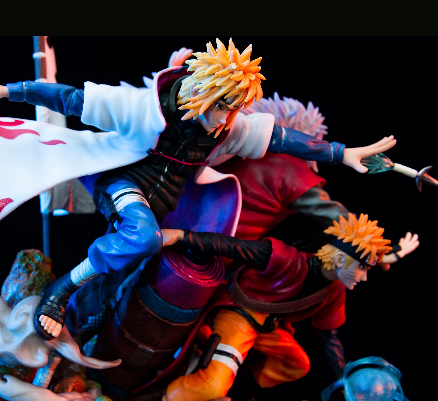 Figura de acción de Naruto, Minato y Jiraiya - Edición de colección de 41 cm | Pose dinámica con efectos de chakra y personajes icónicos