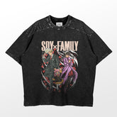 This black t-shirt, from Spy × Family, features Anya, Loid, and Yor Forger in a stylish floral design with red accents and "Spy x Family" text. A must-have for any Spy Family T-Shirts fan.