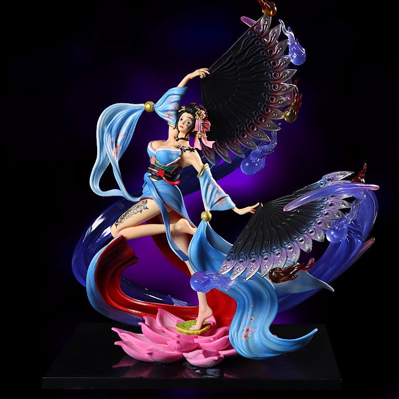Nico Robin Geisha Action Igurine - 역동적 인 물 효과와 다채로운 팬이있는 35cm, 한정판 - 원피스 수집.