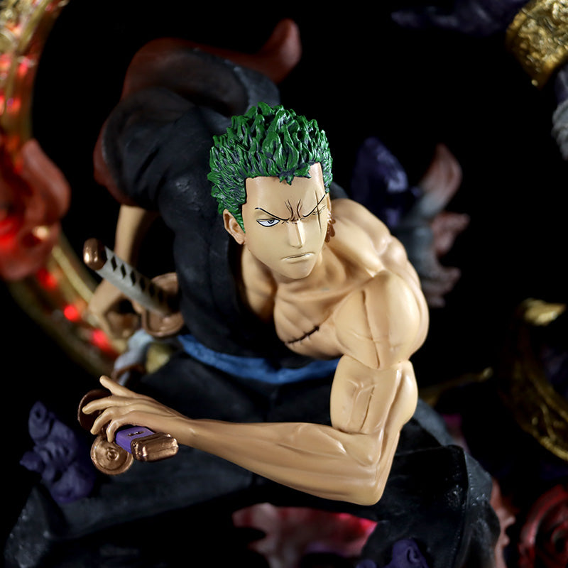 Figura de acción de Zoro - 42 cm con efectos de llama y múltiples brazos, edición limitada - una pieza coleccionable