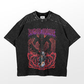 This Black Clover Shirt from Black Clover is a casual black t-shirt with a red and purple graphic featuring "DEMON INSIDE" in bold purple letters. Made from high-quality cotton, it displays a menacing figure with fiery elements, all in a distressed look reminiscent of Black Clover designs.