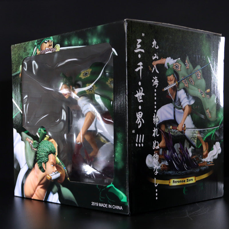 Estatueta de ação roronoa zoro - 31cm | Estátua colecionável em PVC de uma peça com espada e capa