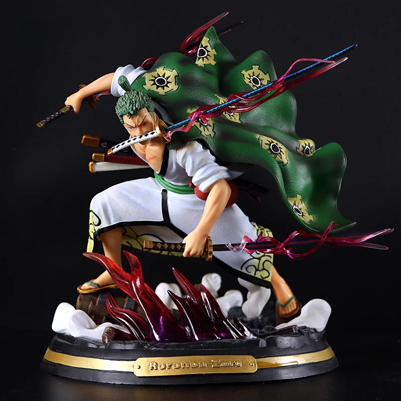 Estatueta de ação roronoa zoro - 31cm | Estátua colecionável em PVC de uma peça com espada e capa
