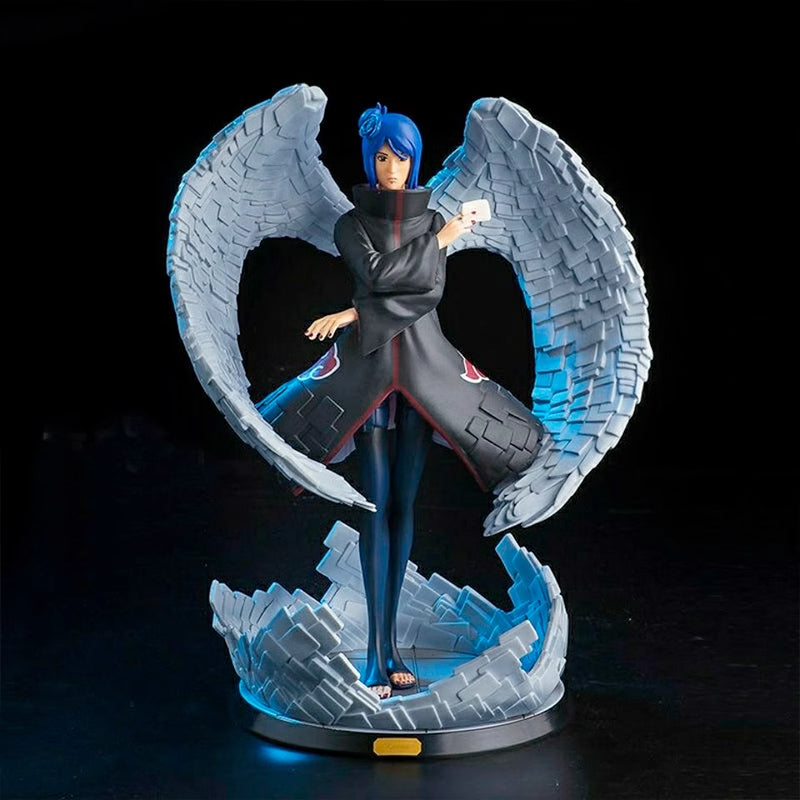 Figura de acción de Konan - Edición de 26 cm Collector | Capa detallada de Akatsuki con alas de ángel y base de papel jutsu
