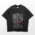 The Naruto and Gamabunta T-Shirt by Naruto is a dynamic black tee featuring a fierce face in the sky with smoke, while below, a warrior leaps with a weapon amidst vibrant red and blue hues, embodying premium anime apparel.