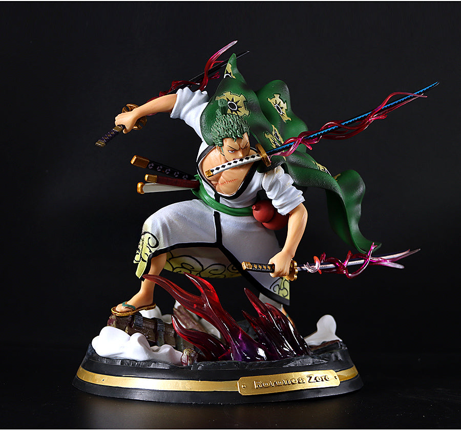Estatueta de ação roronoa zoro - 31cm | Estátua colecionável em PVC de uma peça com espada e capa
