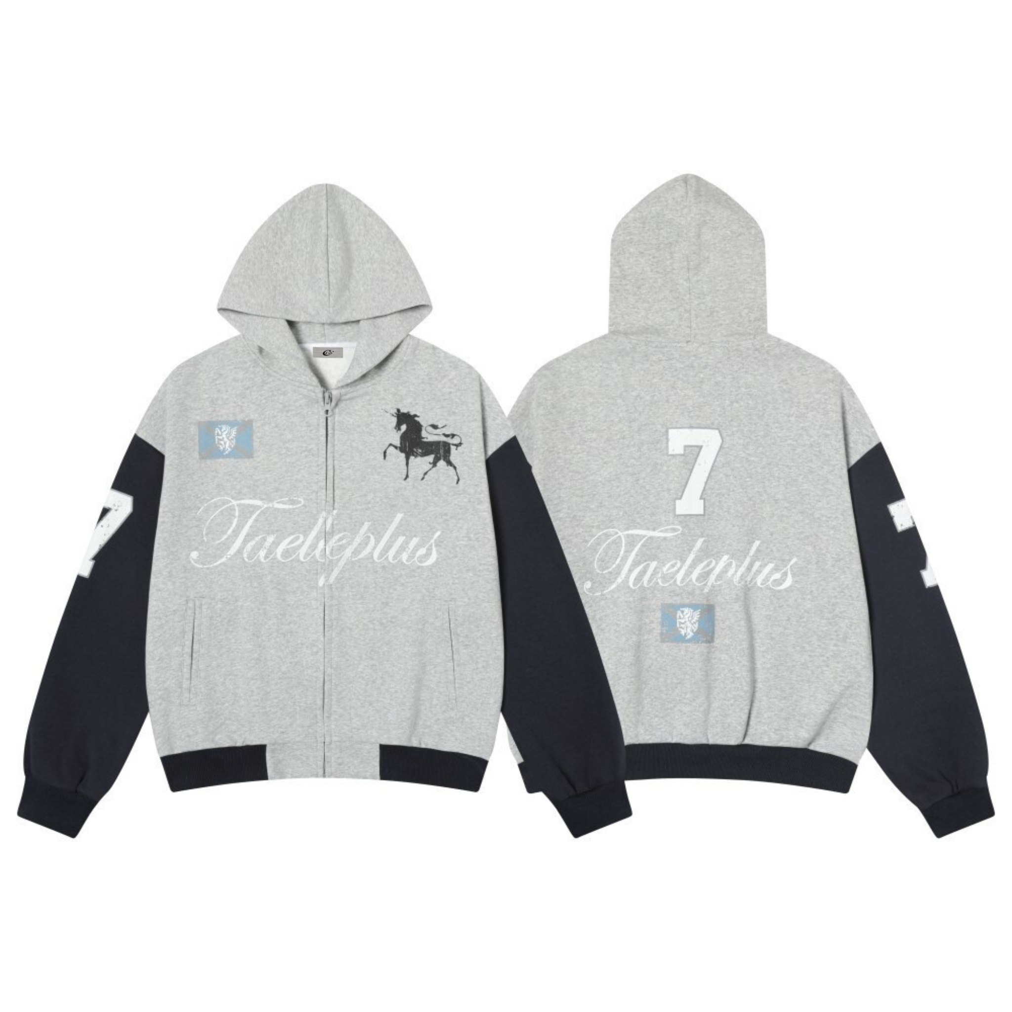 Contrast Sleeve Graphic Zip-Up Hoodie | SEAKOFF – Seakoff
