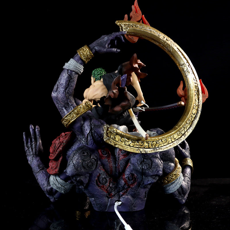 Zoro動作小雕像 - 42厘米,具有火焰效果和多臂,限量版 - 一件收藏品