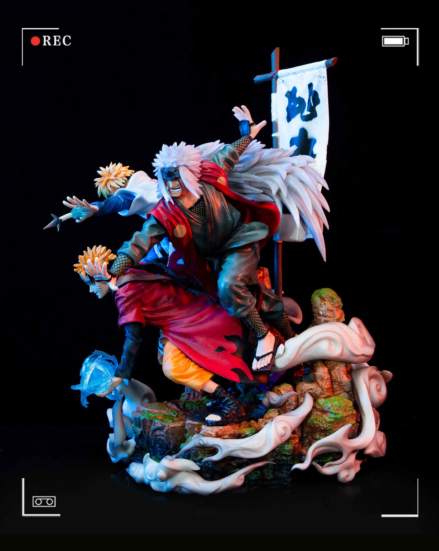 Figura de acción de Naruto, Minato y Jiraiya - Edición de colección de 41 cm | Pose dinámica con efectos de chakra y personajes icónicos