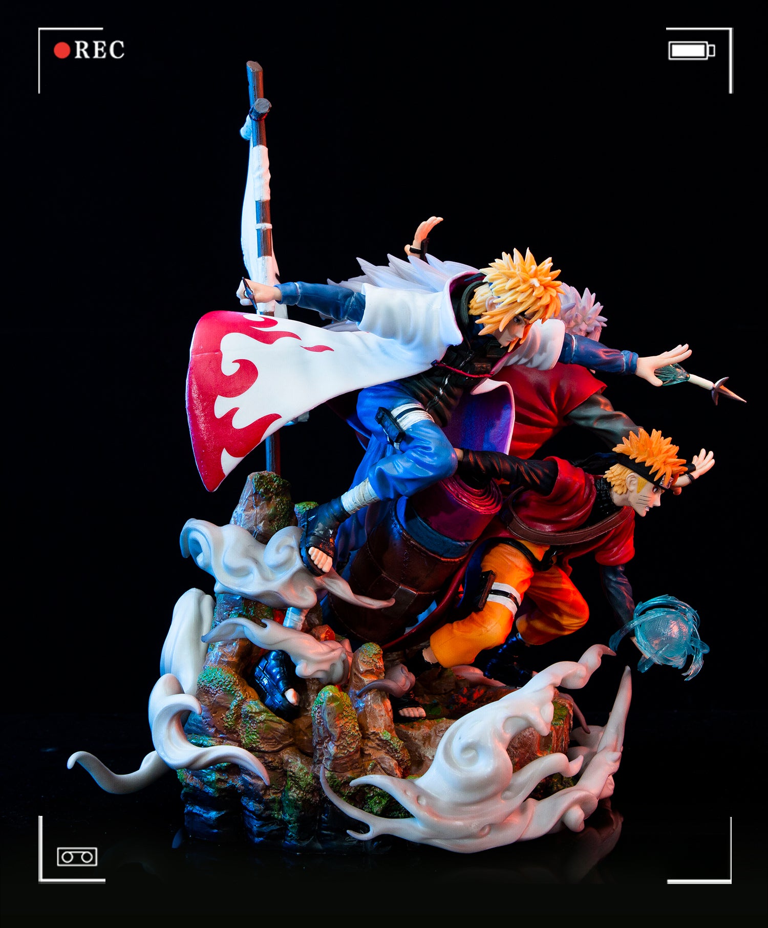 Figura de acción de Naruto, Minato y Jiraiya - Edición de colección de 41 cm | Pose dinámica con efectos de chakra y personajes icónicos