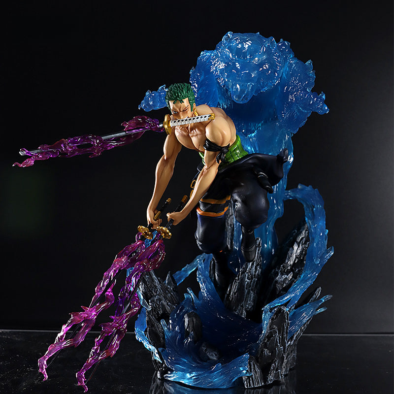 Figura de acción de Zoro - 30 cm con efectos brillantes y base de agua dinámica, edición limitada - One Piece Collectible