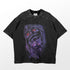 The Solo Leveling Dark Overlord T-Shirt by Solo Leveling features an intense anime graphic with a menacing face, hollow eyes, and open mouth. A mystical figure with glowing purple accents enhances its vibe, while a speckled texture adds depth to the "Love Aesthetic" text below.