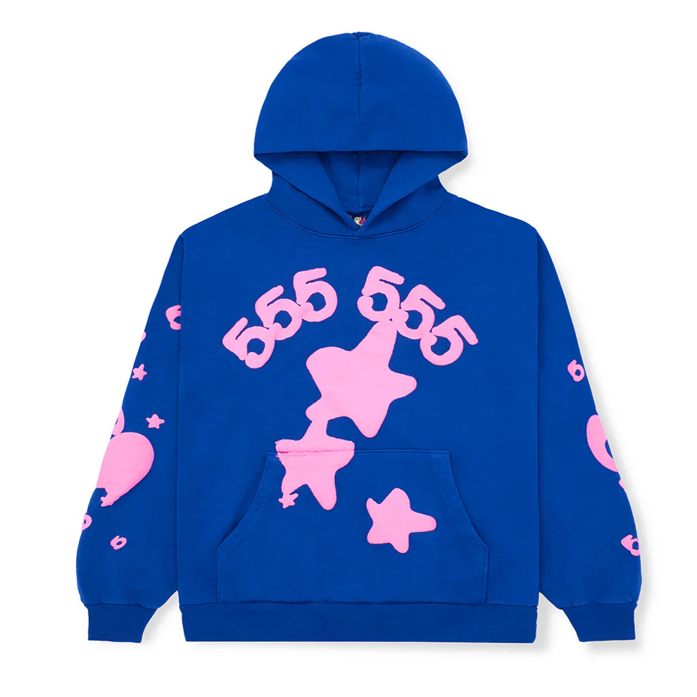 Sp5der “555 Stars” Hoodie – Royal Blue / Pink 440GSM Heavyweight
