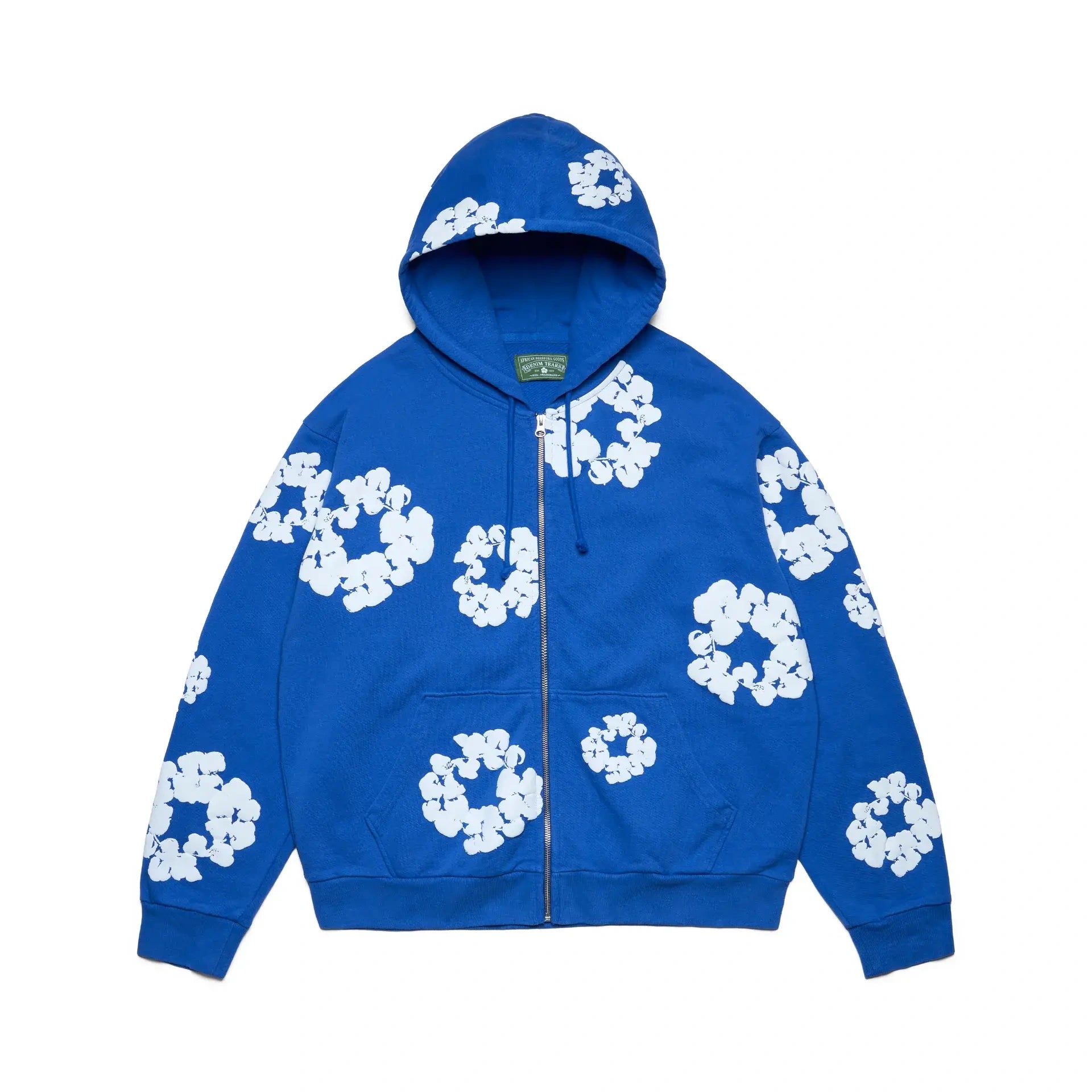 DENIM TEARS パーカー ブルー Sサイズ Blue Denim Tears Hoodie | Cotton Wreath Puff Print Zip-Up – Seakoff