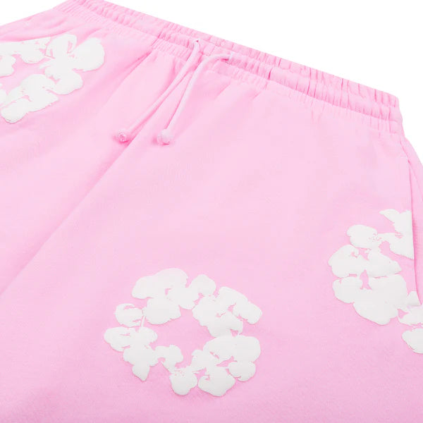 Pink “Cotton Wreath” Denim Tears Sweatpants – White Floral Print Streetwear Pants