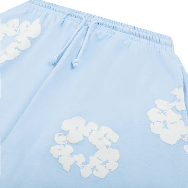 Light Blue “Cotton Wreath” Denim Tears Sweatpants – White Floral Print Streetwear Pants
