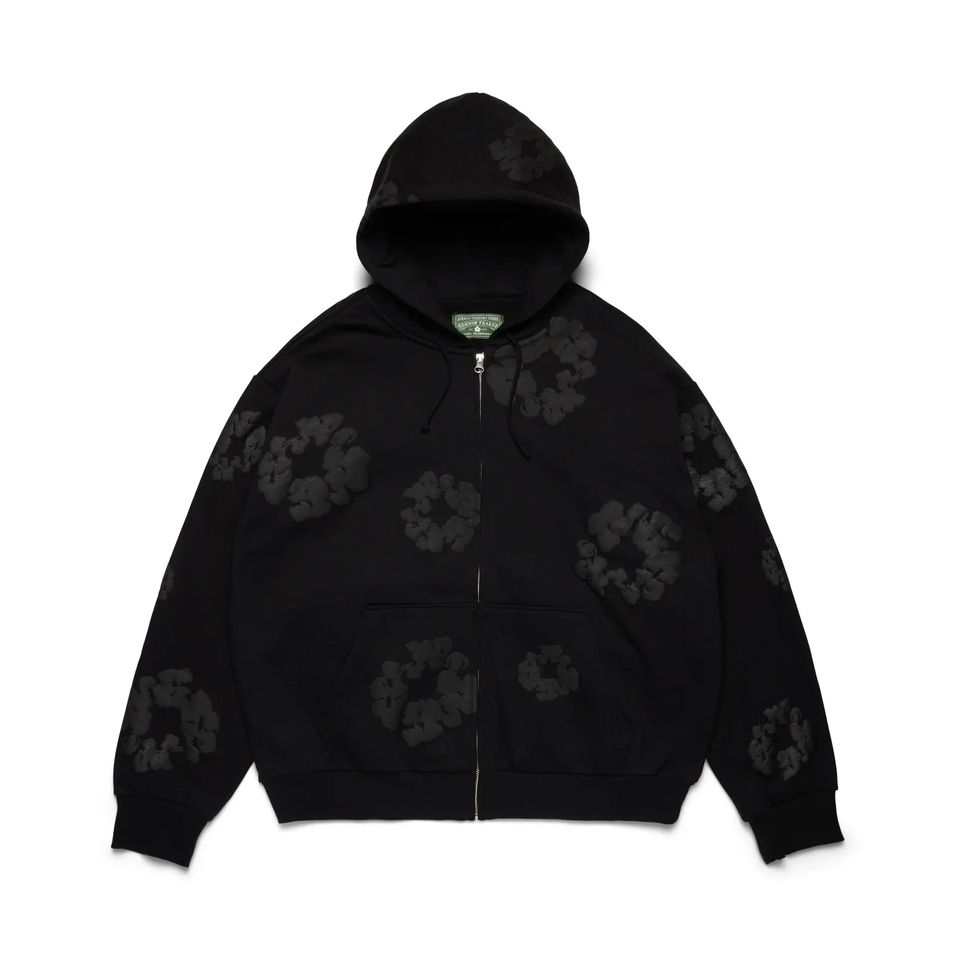 トップス DENIM TEARS MonoWreath ZipHoodie Black Black Denim Tears Hoodie | Mono Wreath Puff Print Zip-Up – Seakoff
