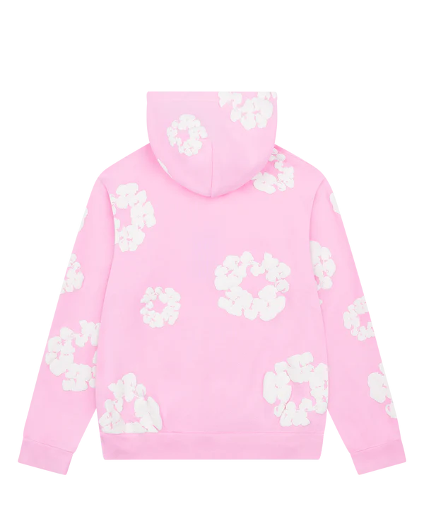 Pink “Cotton Wreath” Denim Tears Hoodie – White Floral Print Streetwear Pullover
