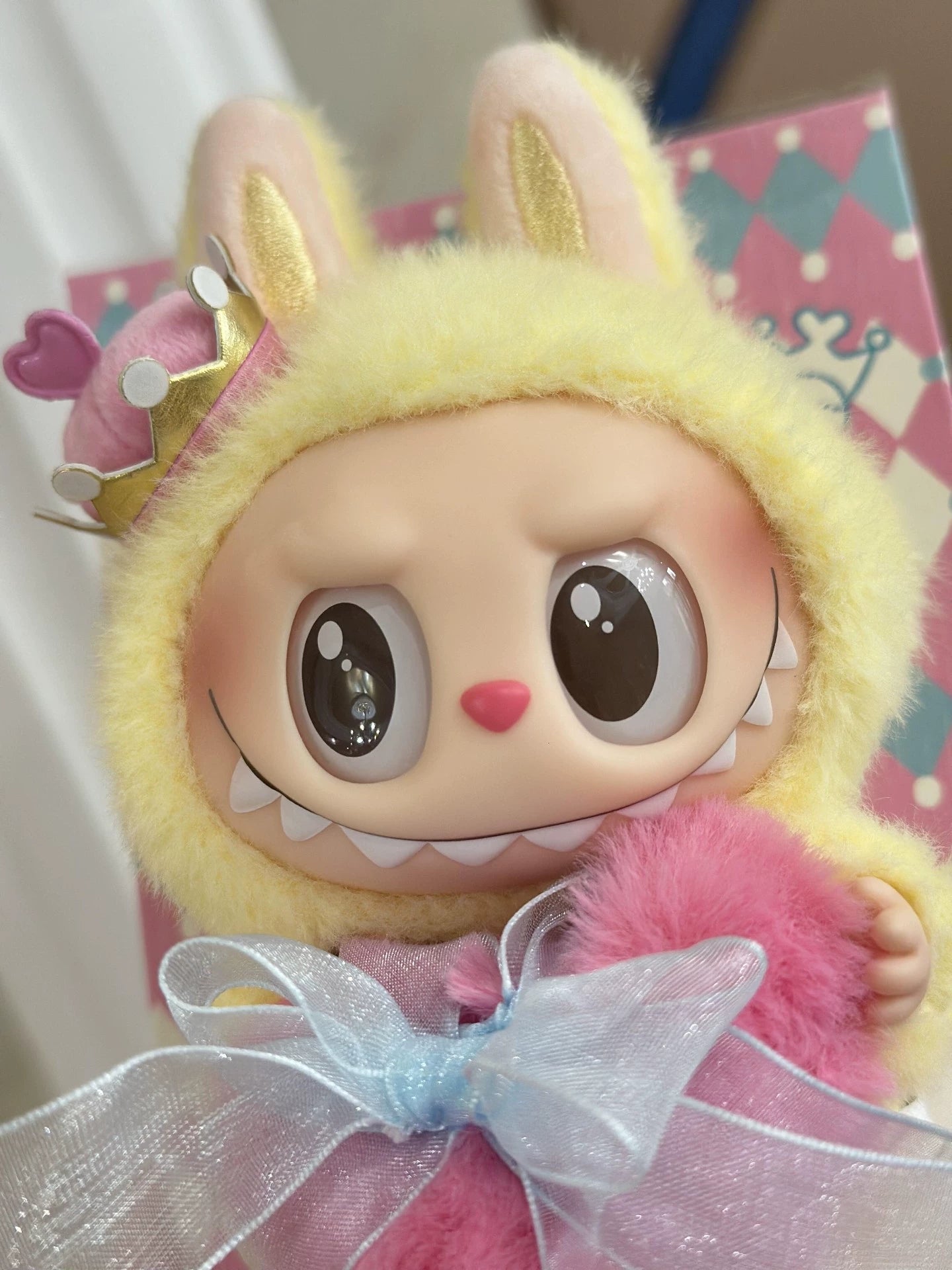 POP MART Labubu Let’s Checkmate Series – Yellow Heart Plush Keychain Doll (17cm)