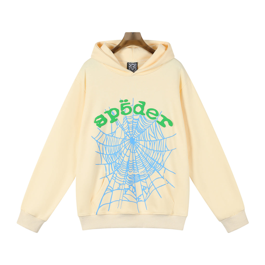 Sp5der “Sky Web” Hoodie – Cream / Blue / Green 440GSM Oversized Streetwear Pullover